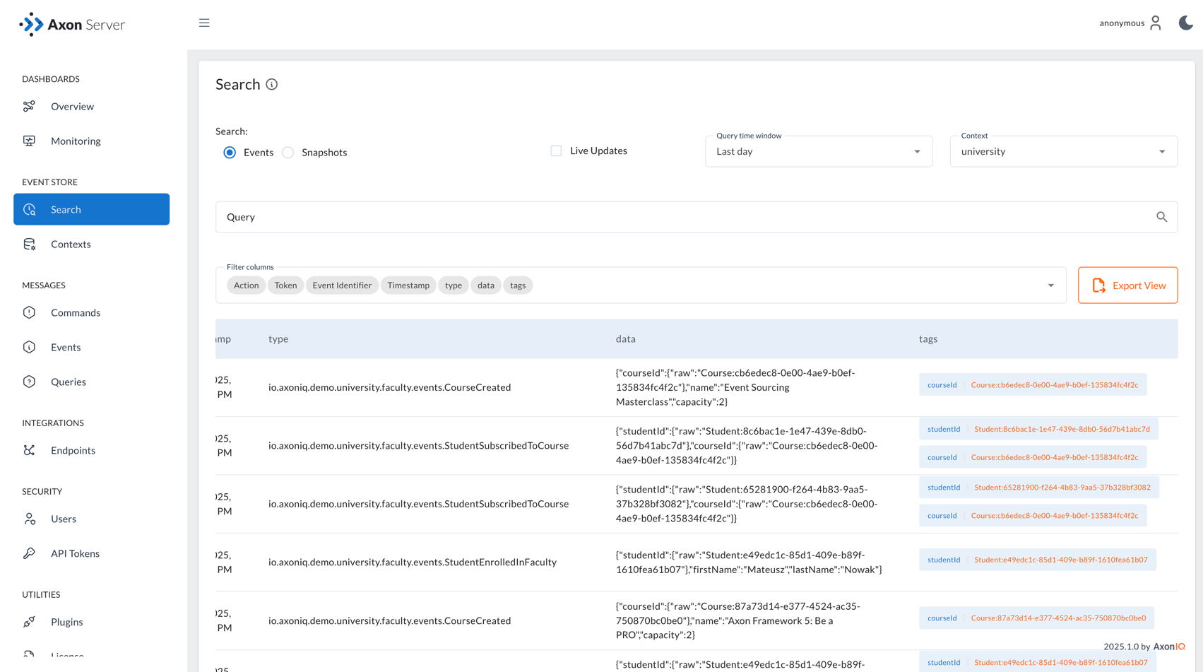 AxonServer DCBEvents Search