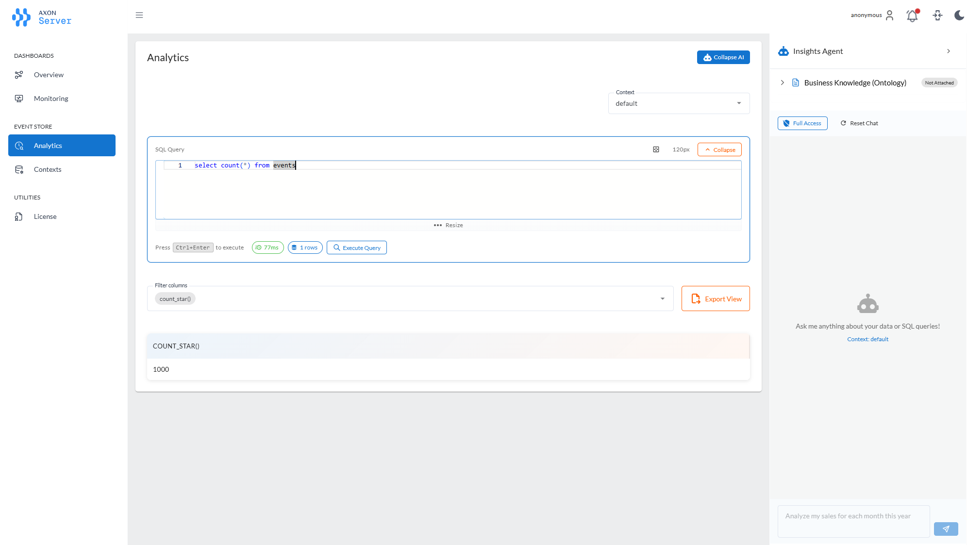 Axon Server Analytics Page