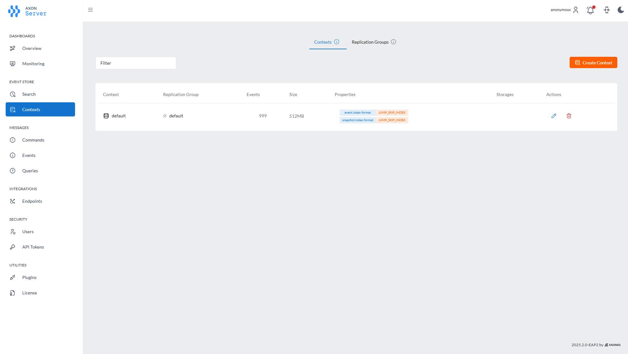 Axon Server Context Page