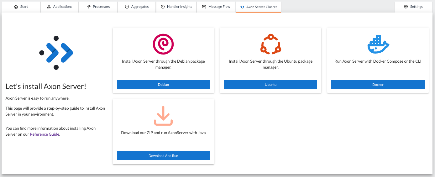 A screenshot of a pop-up window in the AxonIQ Console dashboard showing the installation instructions for adding a new Axon Server instance.