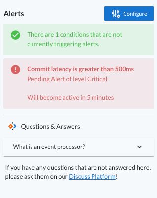 Screenshot of the Alerts side panel of the Processor Details view in the AxonIQ Console Processors tab