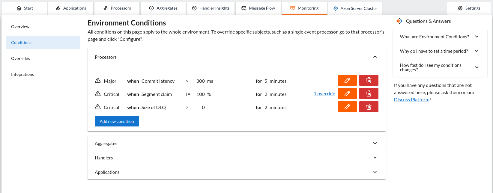 Screenshot of the Monitoring Conditions screen in AxonIQ Console