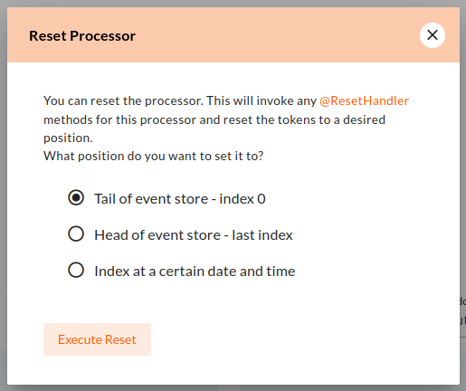 Screenshot of the Reset dialog