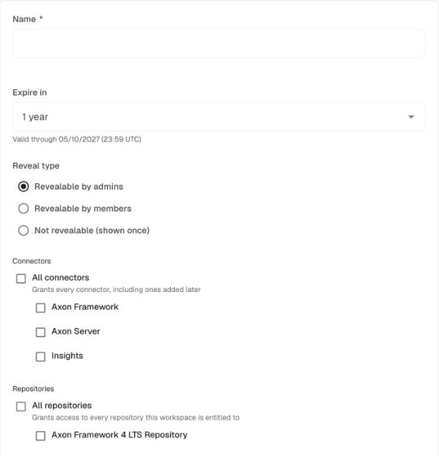 The Issue Access Token form