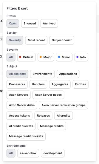The Filters & sort menu of the inbox