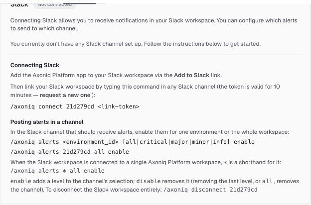 The Slack card with the connection instructions