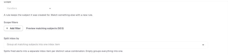 The What it watches section of the rule editor