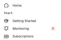 The Monitoring entry in the sidebar with a badge showing five open inbox items