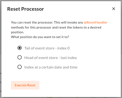 Screenshot of the Reset dialog