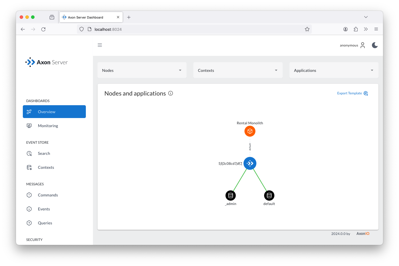 Screenshot of the Axon Server dashboard